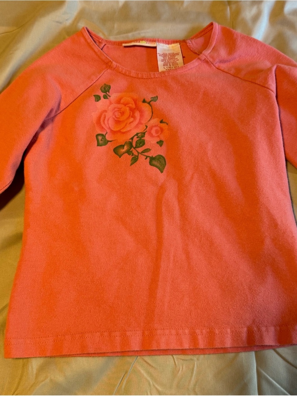 Vintage Mary Kate and Ashley Girls Coral Pink Rose Long-Sleeve Top